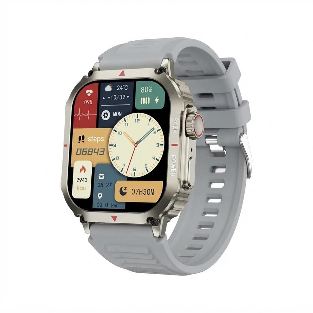 RELOJ INTELIGENTE SMARTWATCH DK66 CON BLUETOOTH DISPOSITIVO CON LLAMADAS NFC GRIS.