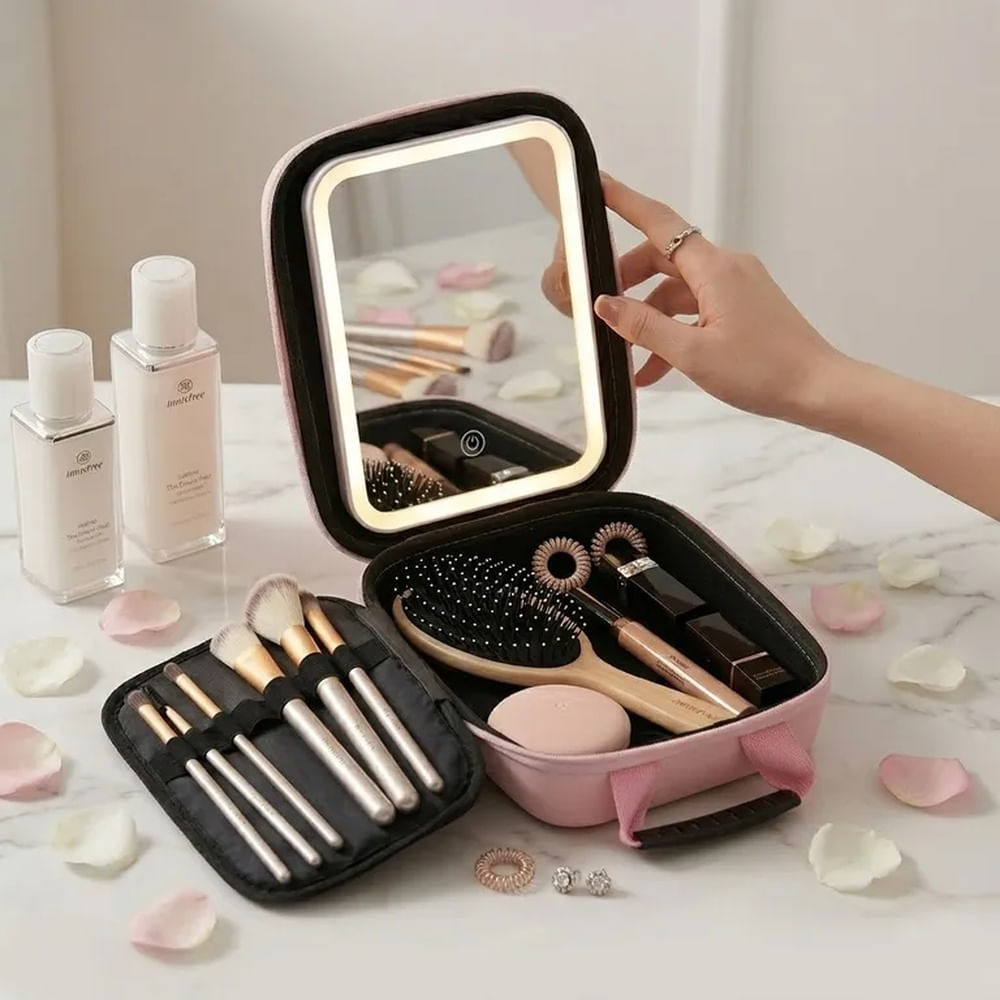 Neceser De Maquillaje Con Espejo Led Mini Maletin organizador de maquillaje