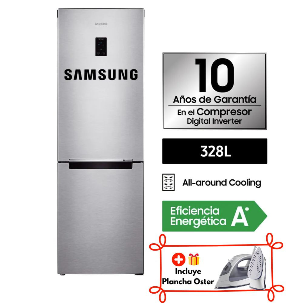 Refrigeradora Samsung Bottom Freezer 328L Rb33J3230Sape Plateado -l- Plancha Oster