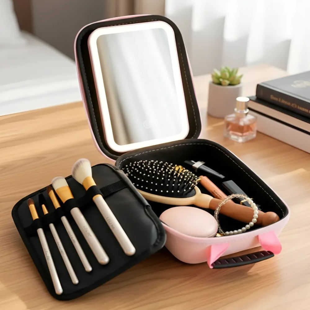Neceser de maquillaje con espejo luz led Maletin de maquillaje