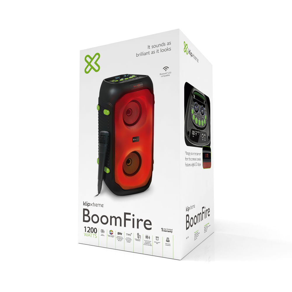 Parlante Klip Xtreme BoomFire Bluetooth 5.0 80W TWS Karaoke Negro KLS-100