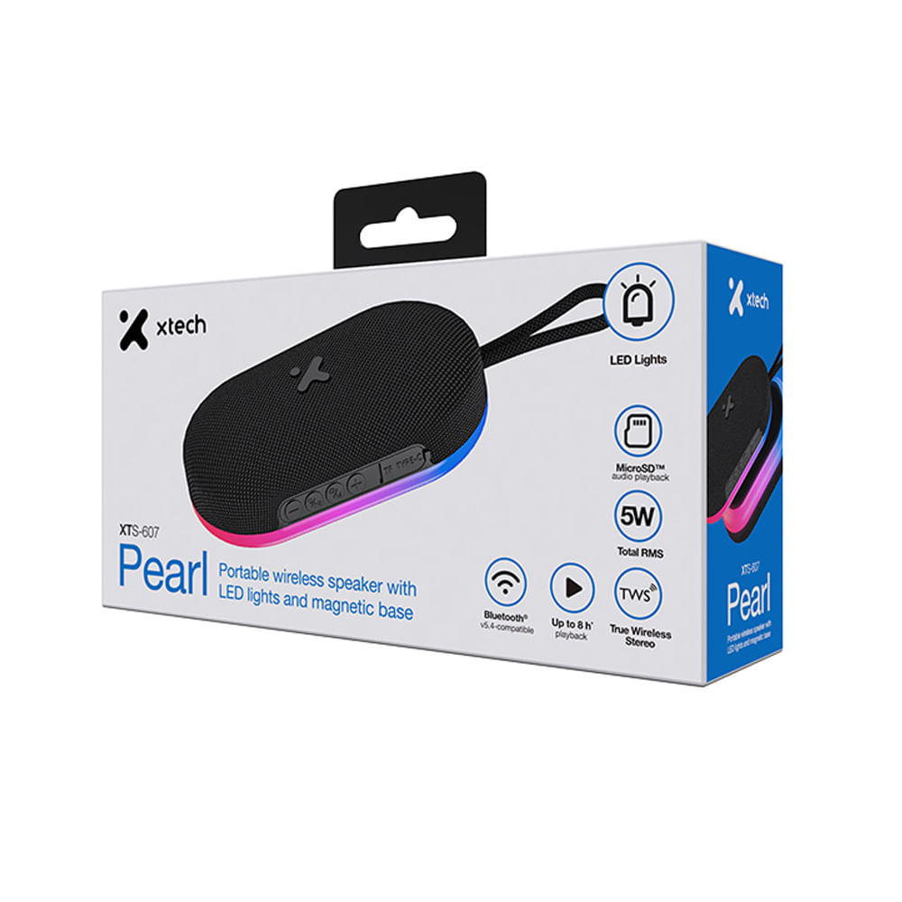 Parlante Xtech Pearl Bluetooth 5.4 5W TWS LED Base Magnética Negro XTS-607
