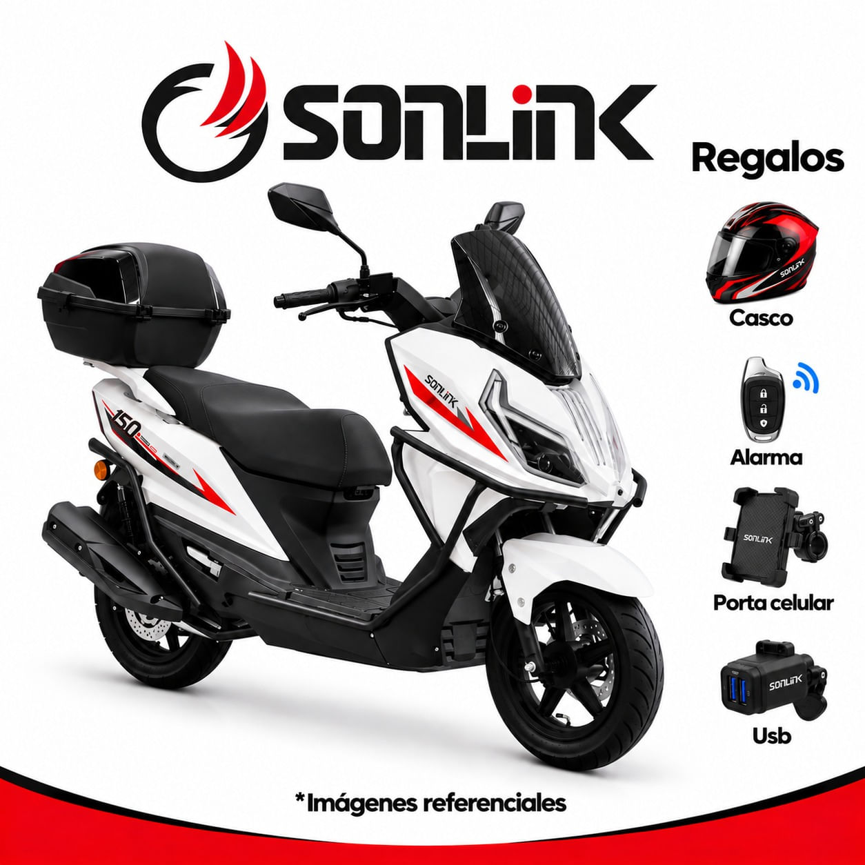 Moto Automática Sonlink SL150 T13 150 cc 8.5 HP Blanca Scoot