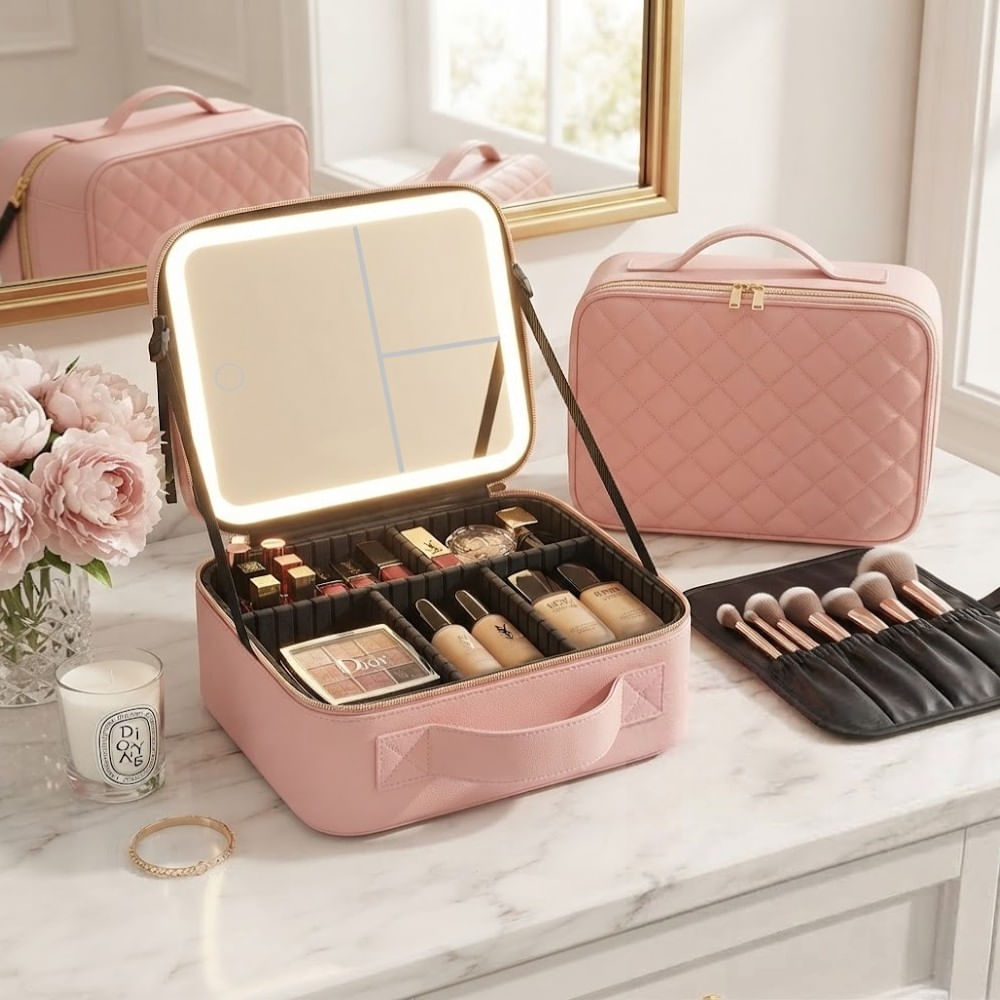 Neceser De Maquillaje Con aumento 3x 5x Espejo Led Organizador Maquillaje