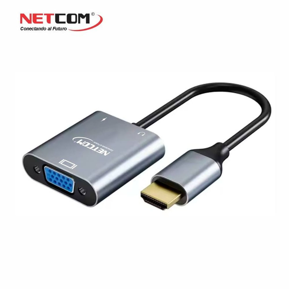 ADAPTADOR DE HDMI MACHO A VGA HEMBRA CON AUDIO DE ALUMINIO NETCOM