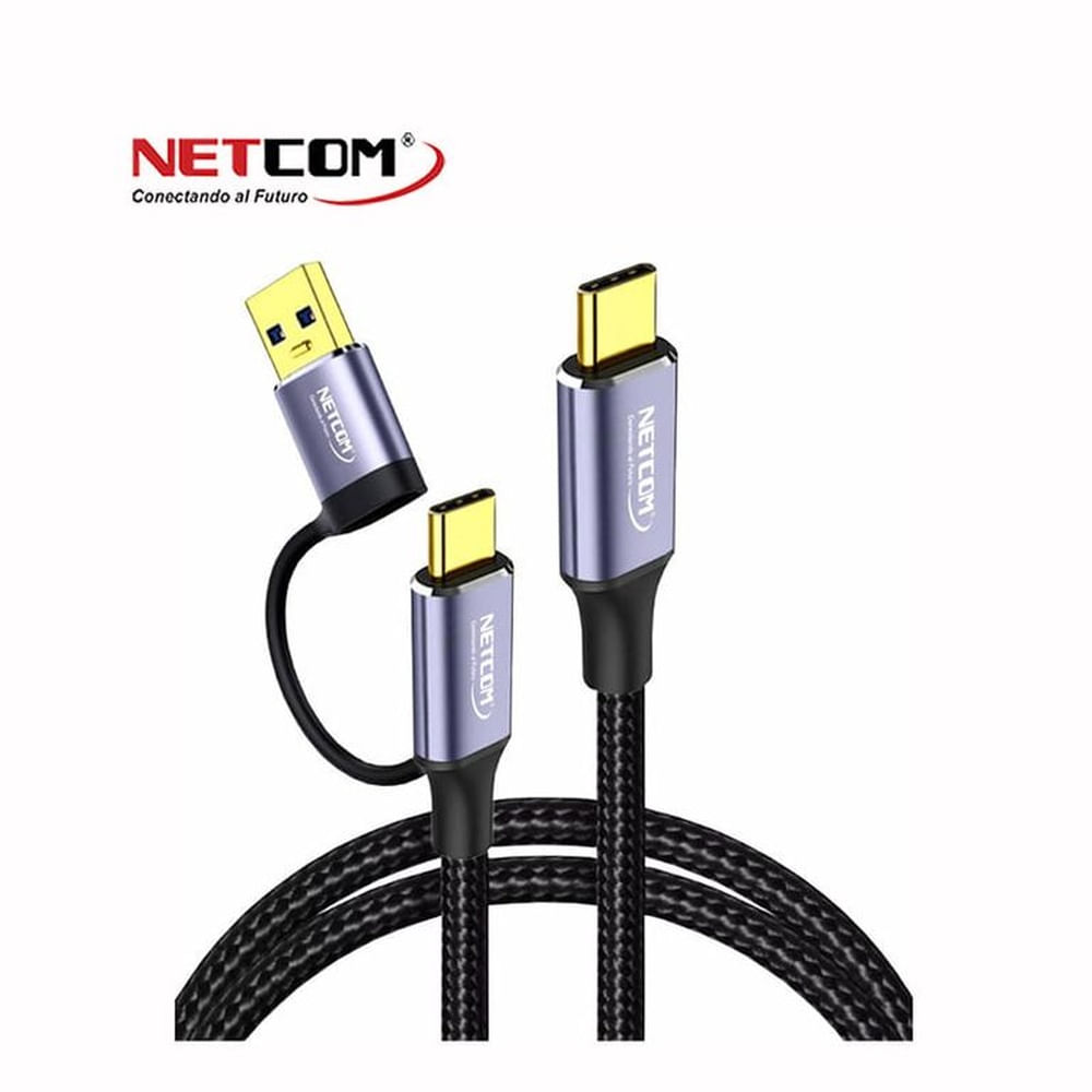 CABLE 2 EN 1 DE USB TIPO C A USB TIPO C/USB 3.0 TIPO A DE 1.80 METROS FORRADO EN NYLON 60W NETCOM