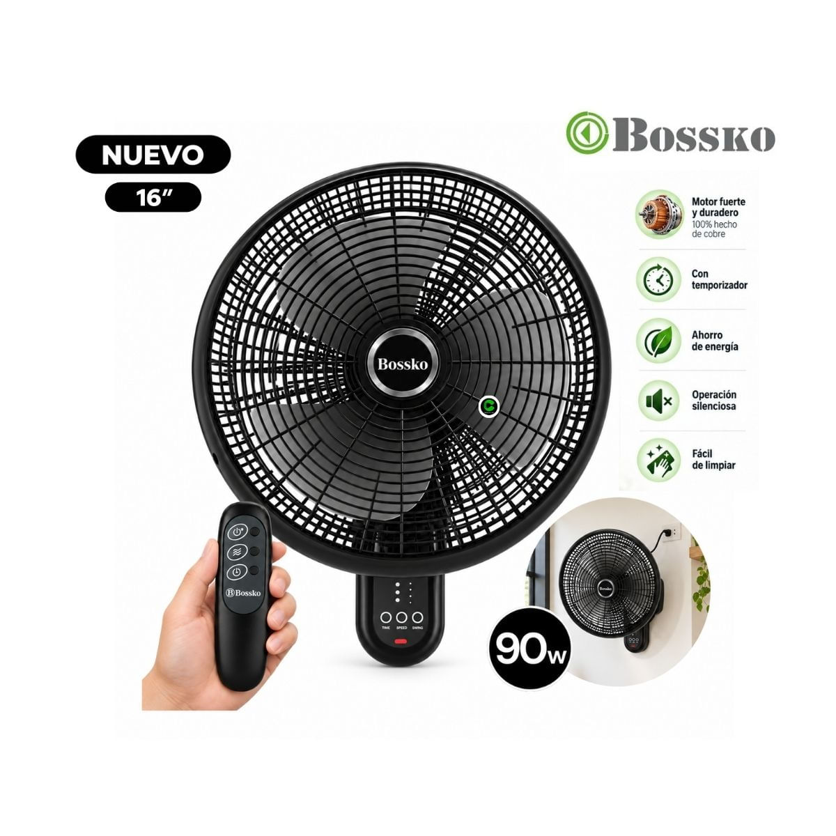 Ventilador de Pared Bossko 16 Pulgadas 90W BK-8010PD