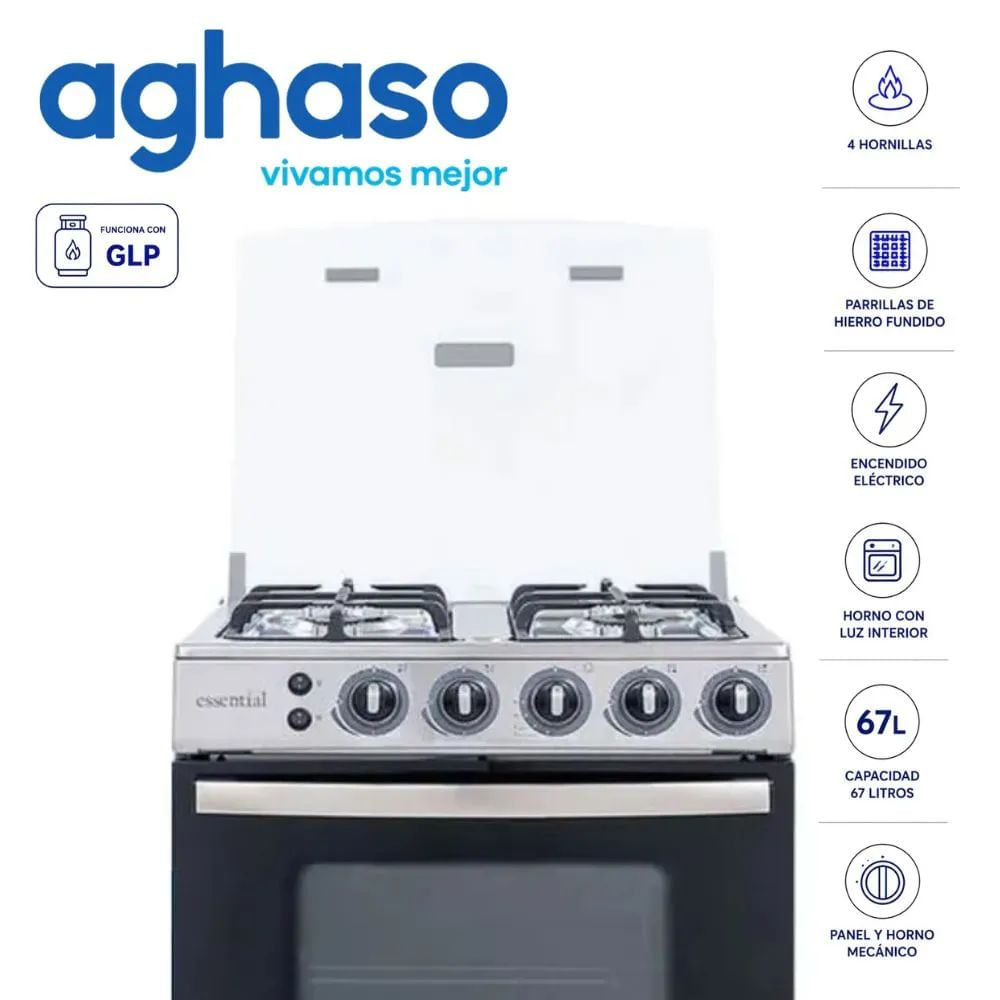 COCINA AGHASO 4 HORNILLAS COLOR PLATEADO MOD COC-AGH019