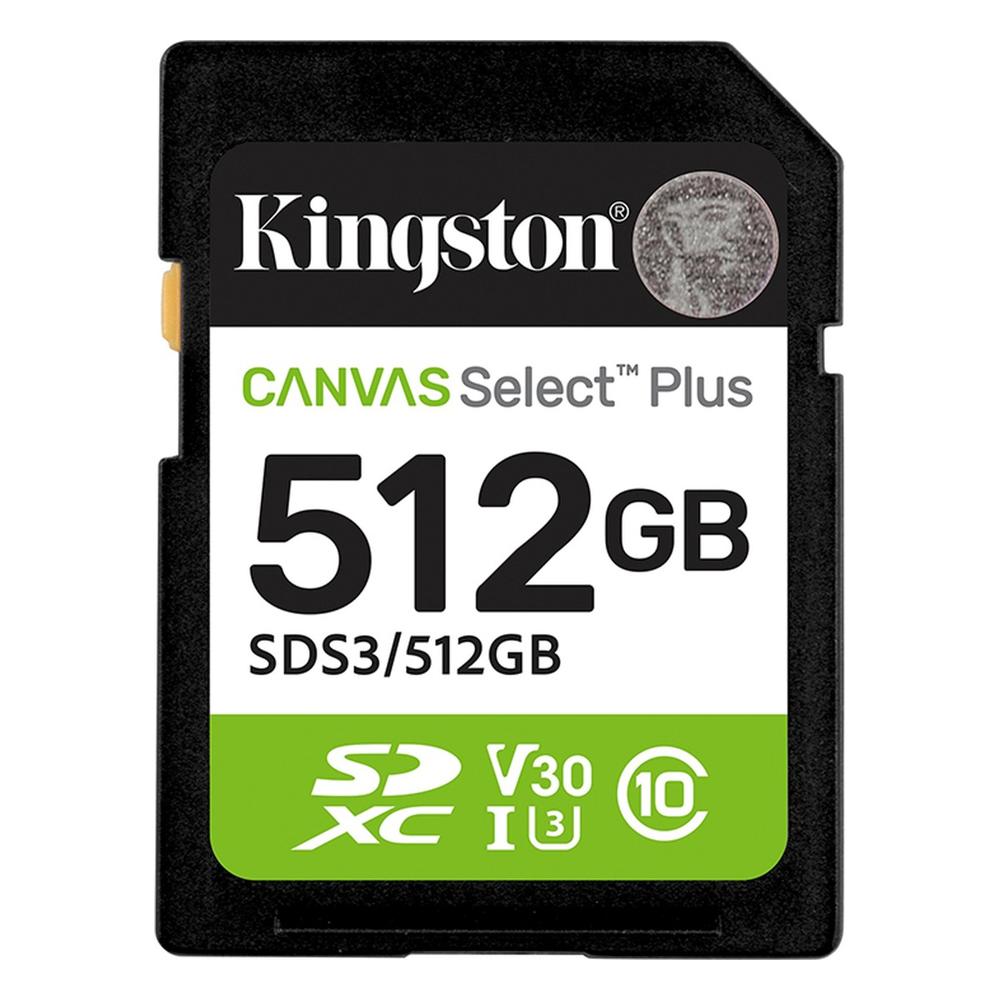 Tarjeta de Memoria SD Kingston Canvas Select Plus 512GB SDXC UHS-I U3 V30 Negro y Verde
