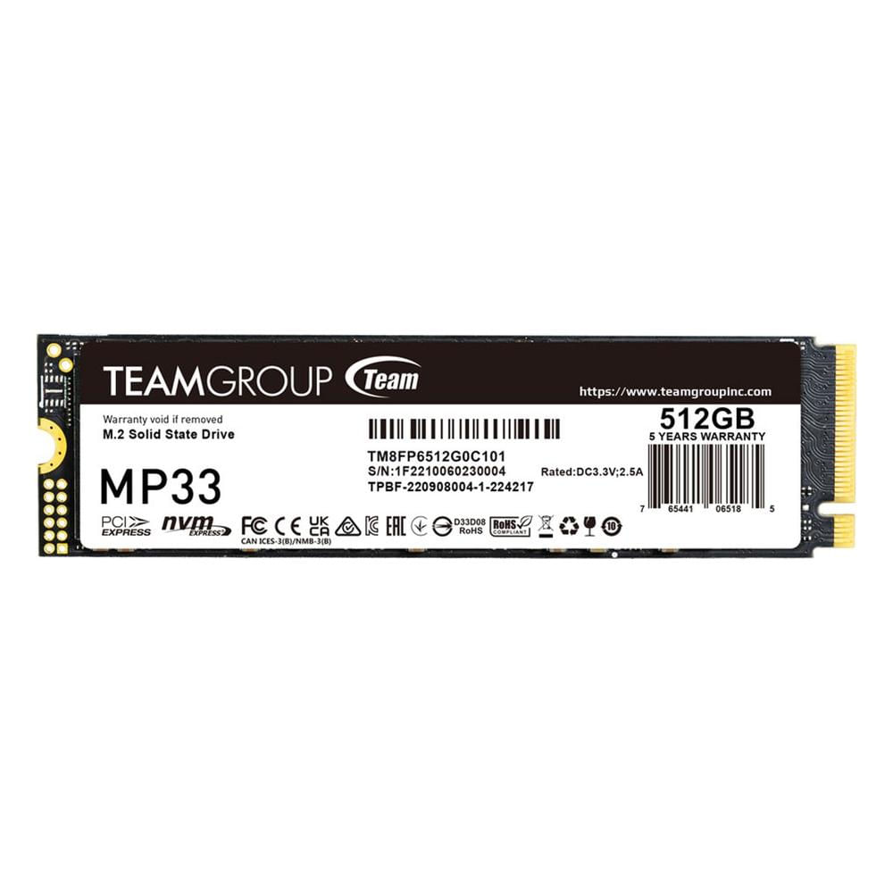 Disco Sólido SSD Teamgroup MP33 512GB NVMe PCIe 3.0 M.2 2280 Negro
