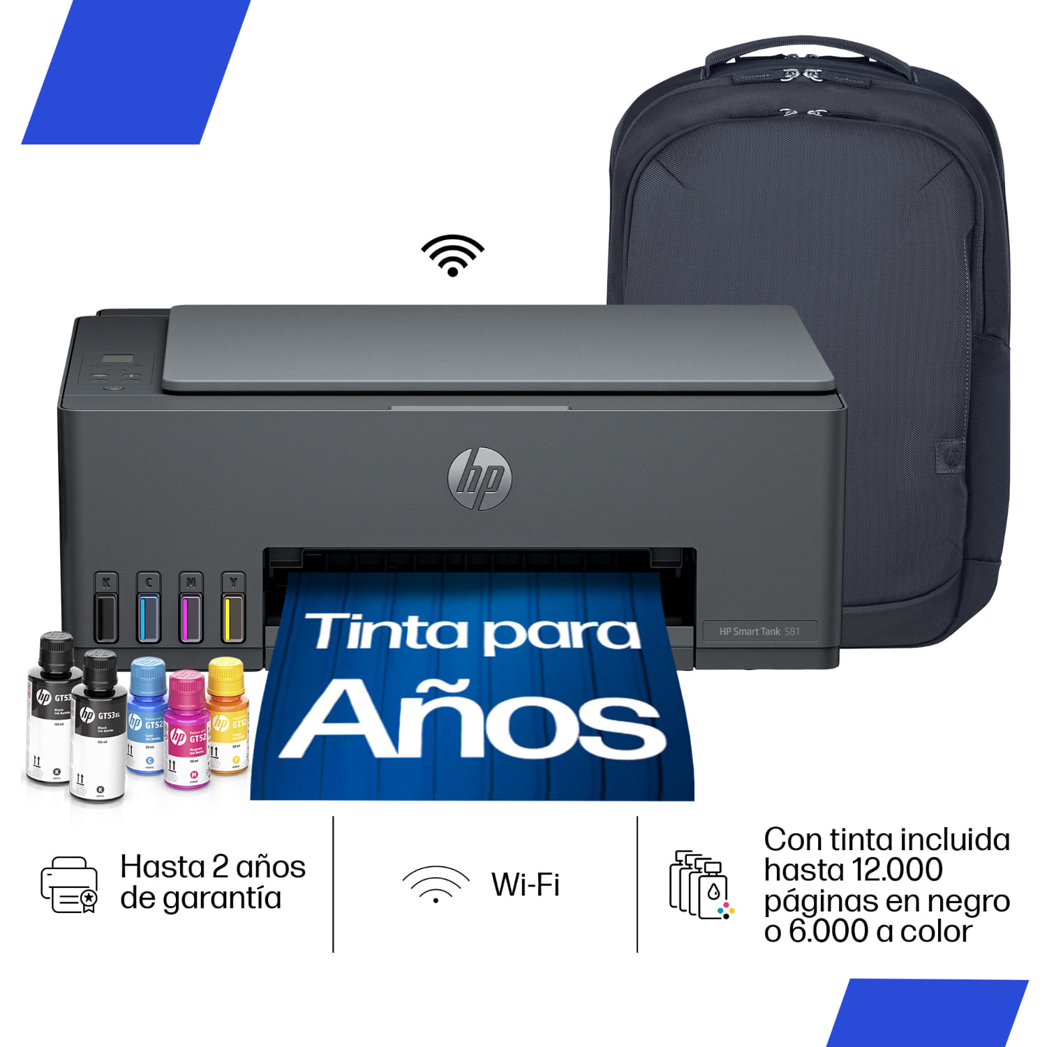 Impresora Multifuncional HP Smart Tank 581 Sistema Continuo, Wi-Fi, Color, HP App