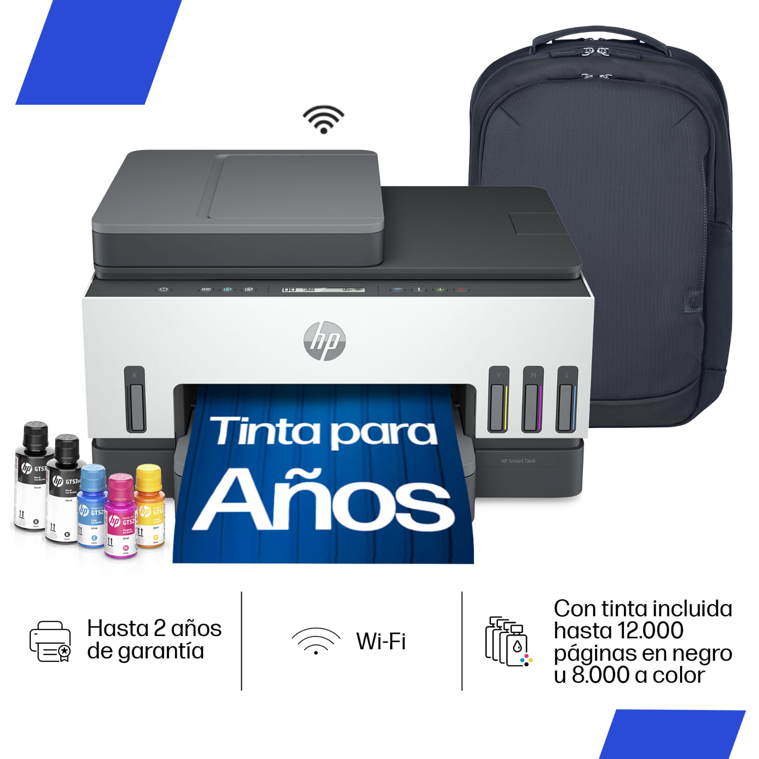 Impresora Multifuncional HP Smart Tank 750 Sistema Continuo, Color, Wi-Fi, Ethernet, ADF, Dúplex (Impresión a doble cara), HP App