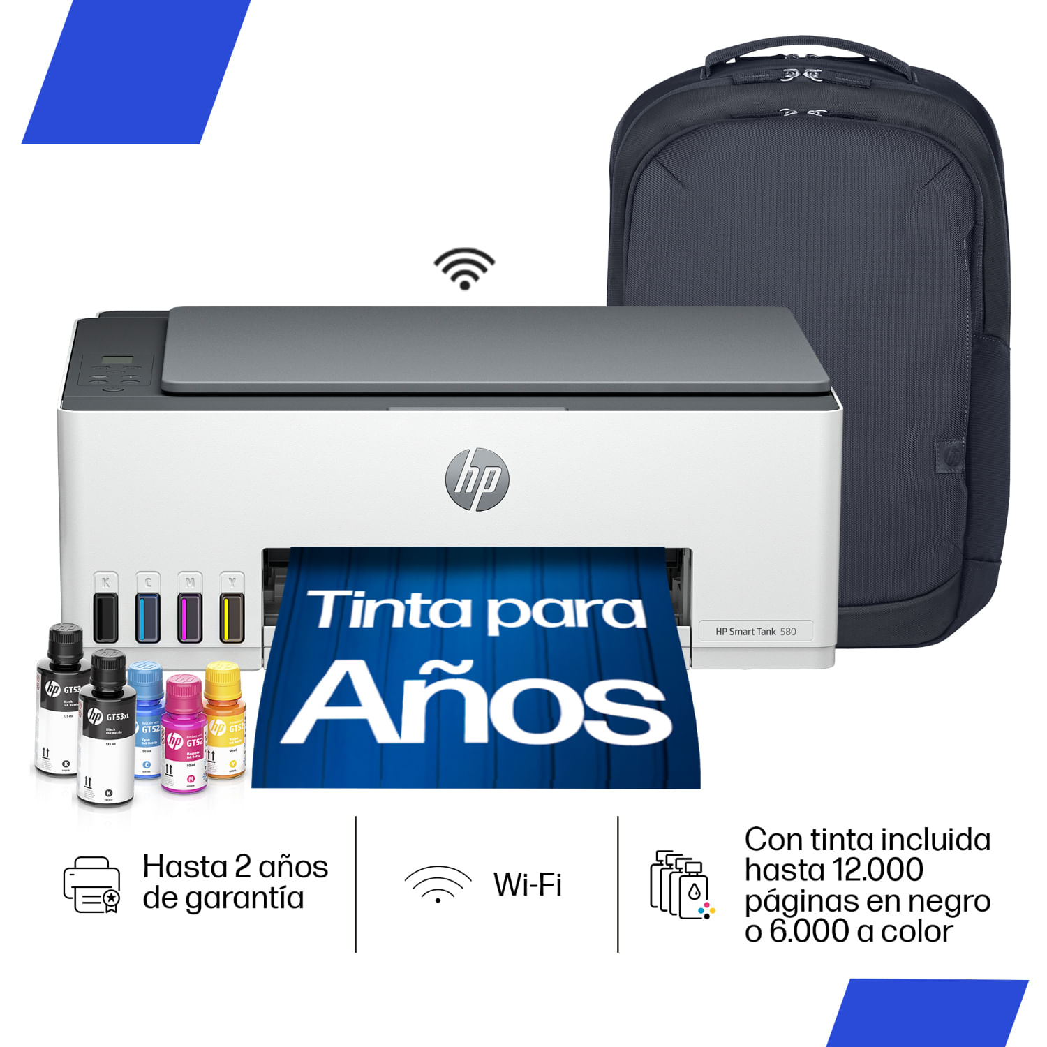 Impresora Multifuncional HP Smart Tank 580 Sistema Continuo, Wi-Fi, Color, HP App