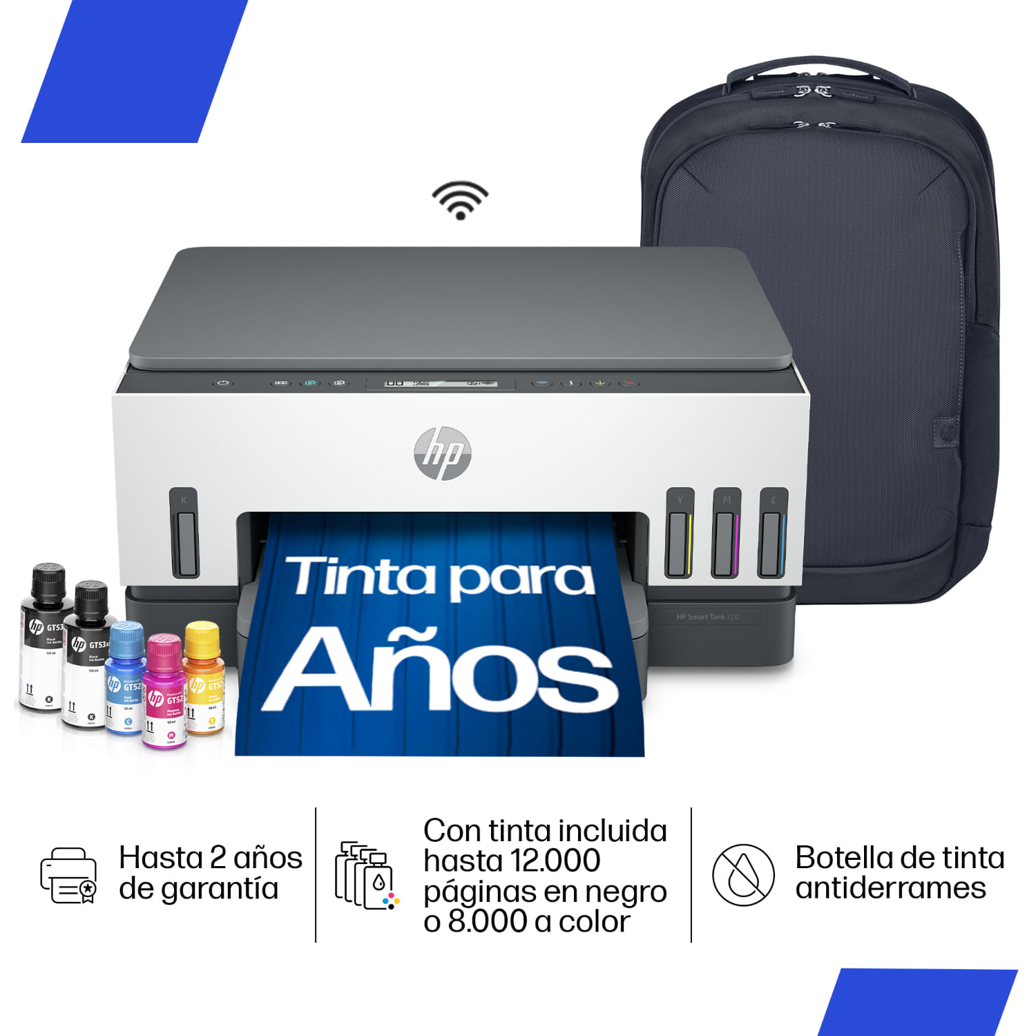Impresora Multifuncional HP Smart Tank 720 Sistema Continuo, Color, Wi-Fi, Dúplex (Impresión a doble cara), HP App