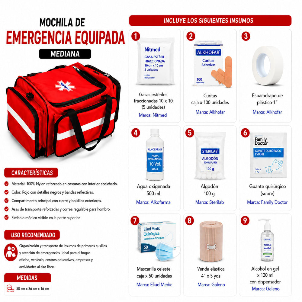 Mochila de emergencia Equipada Mediana