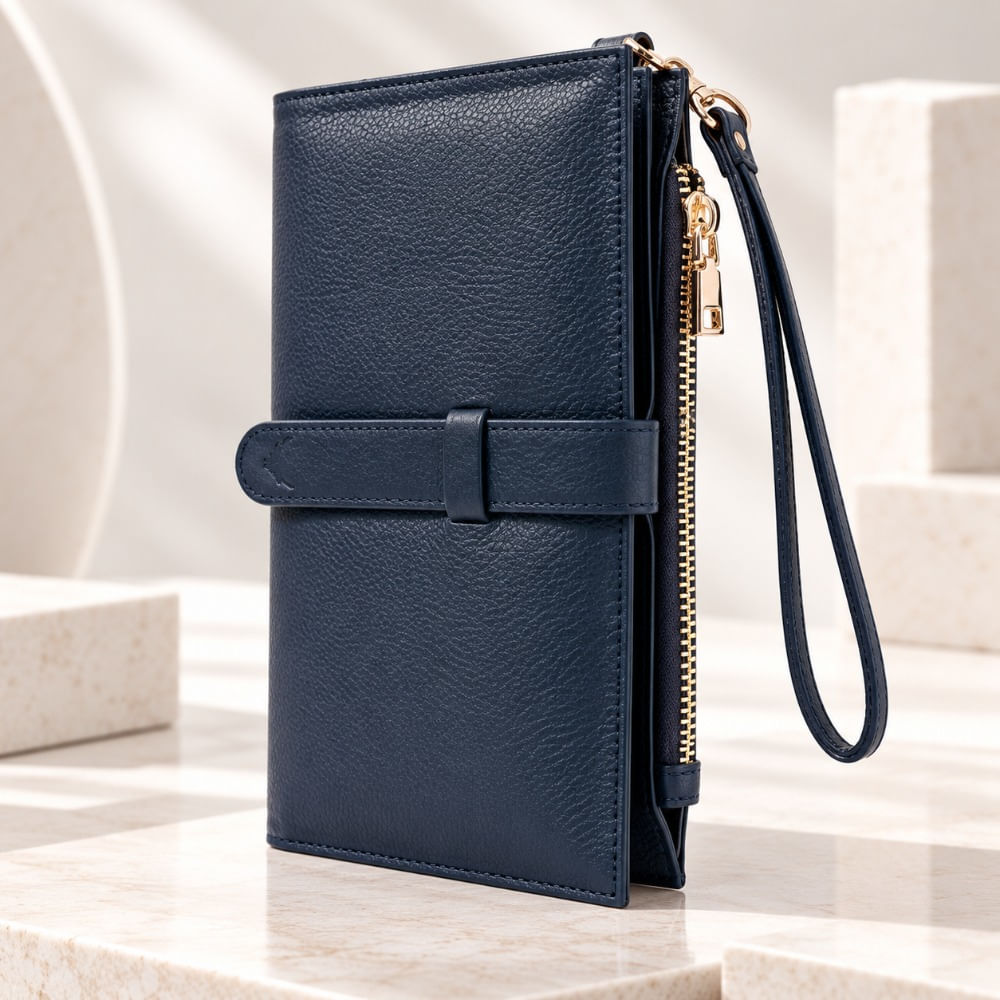 Billetera Y Porta Pasaporte De Cuero Vacuno Para Dama ARW03 Azul