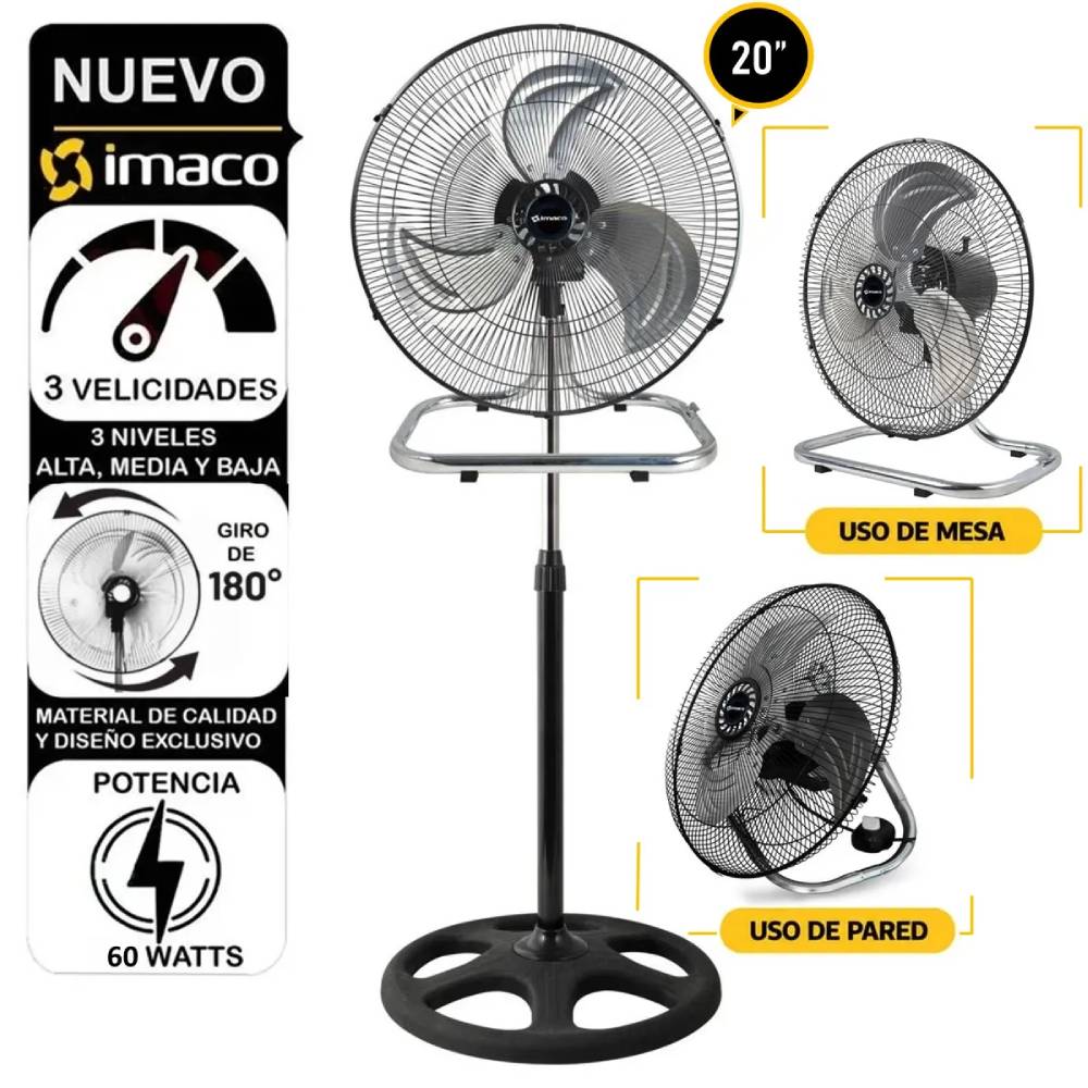 VENTILADOR IMACO FSM 2060 20' 3 EN 1 PEDESTAL MESA Y PARED