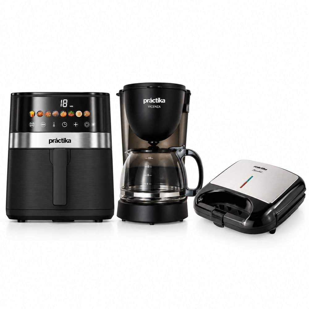 Tricombo Practika Freidora de Aire 5.5L - Cafetera Vicenza - Samdwichera Panini Grill