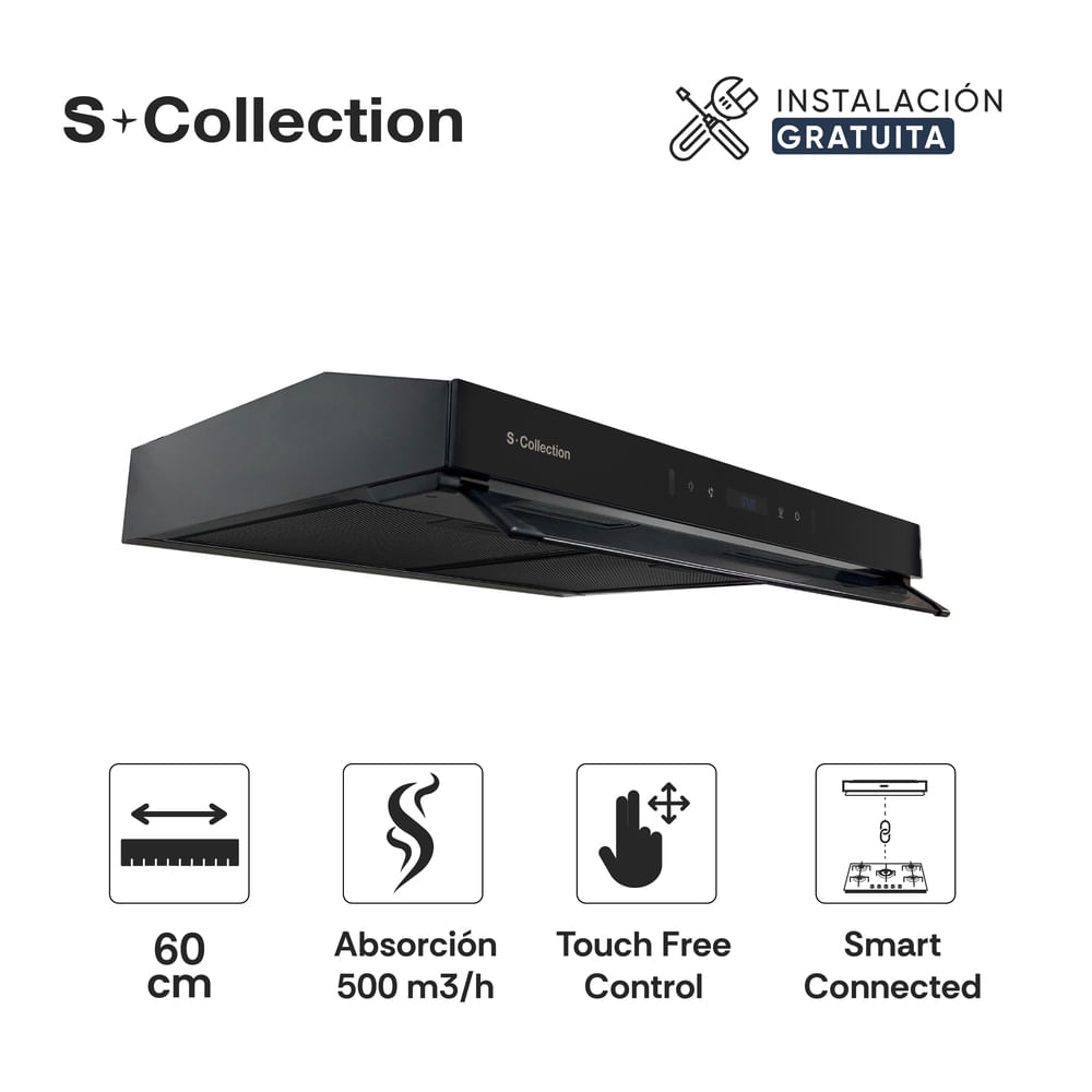 Campana Extractora Slim Black Vidrio Templado 60 Cm Scollection