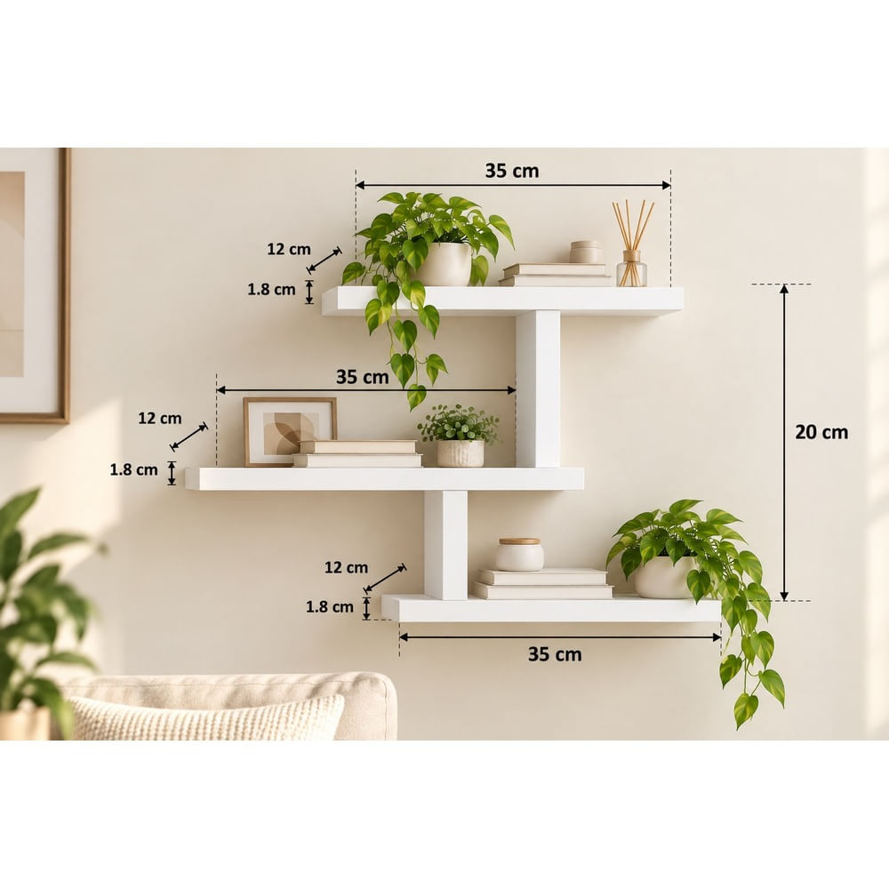 Repisa flotante de melamine en tres niveles blanco para sala
