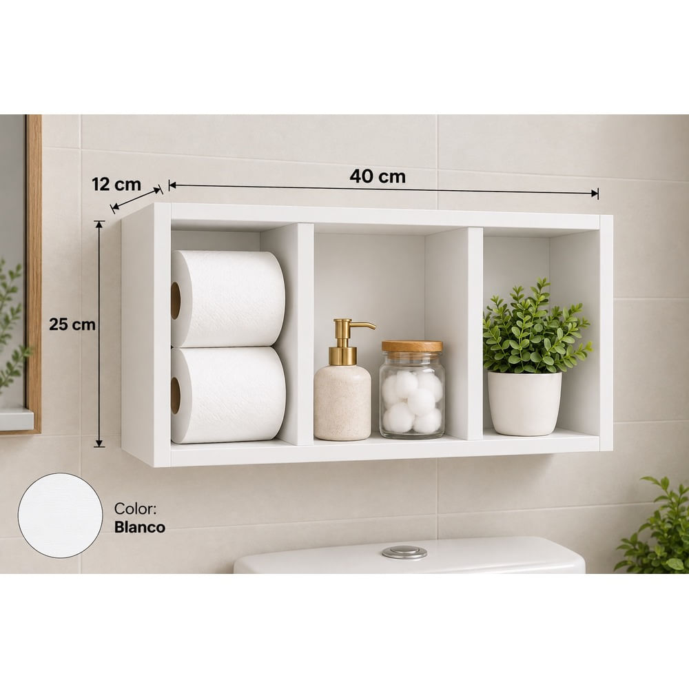 Repisa flotante de melamine cuadrada blanco para baño