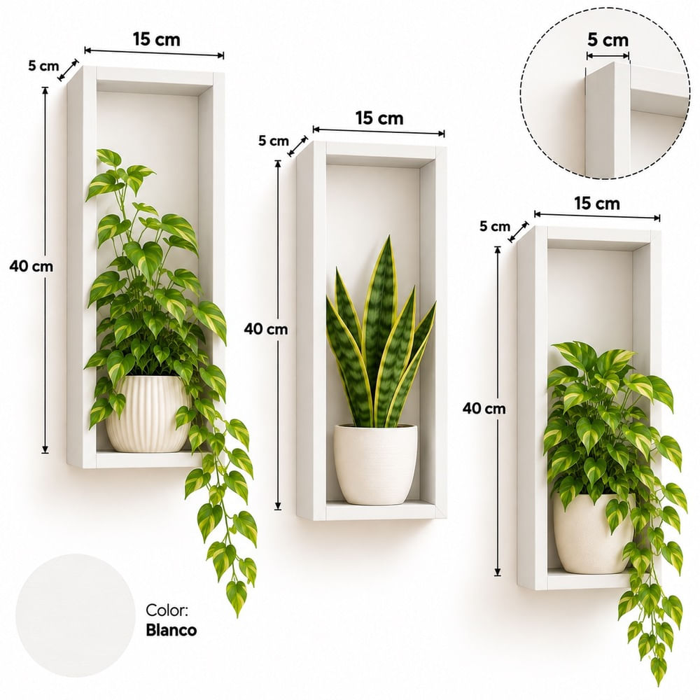 Pack de 3 repisas flotantes en forma de marco blanco