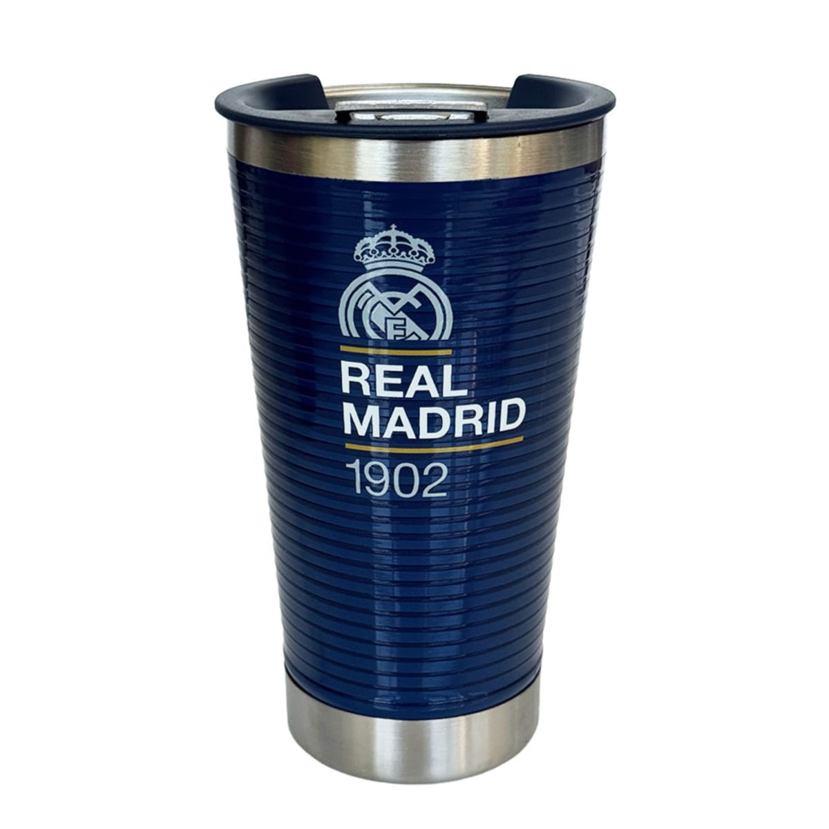Mug Vaso Acero Termico R. Madrid Futbol Azul Con Destapador 500 ML