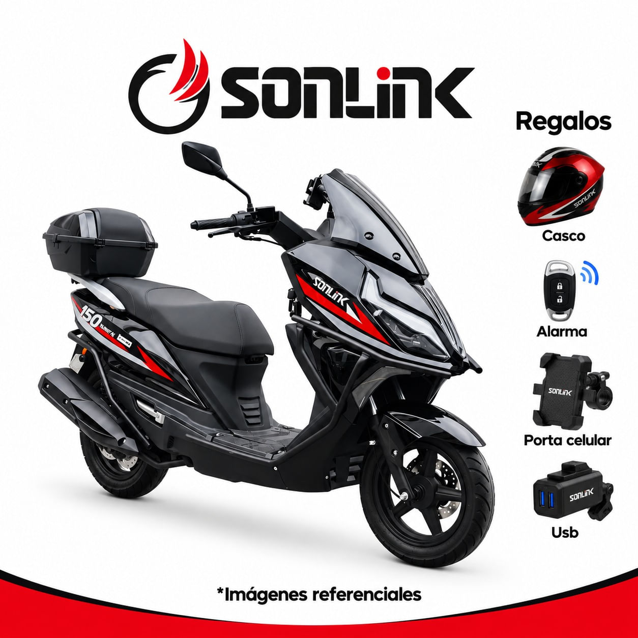 Moto Automática Sonlink SL150-T13 150 cc 8.5 HP Negra Scoote