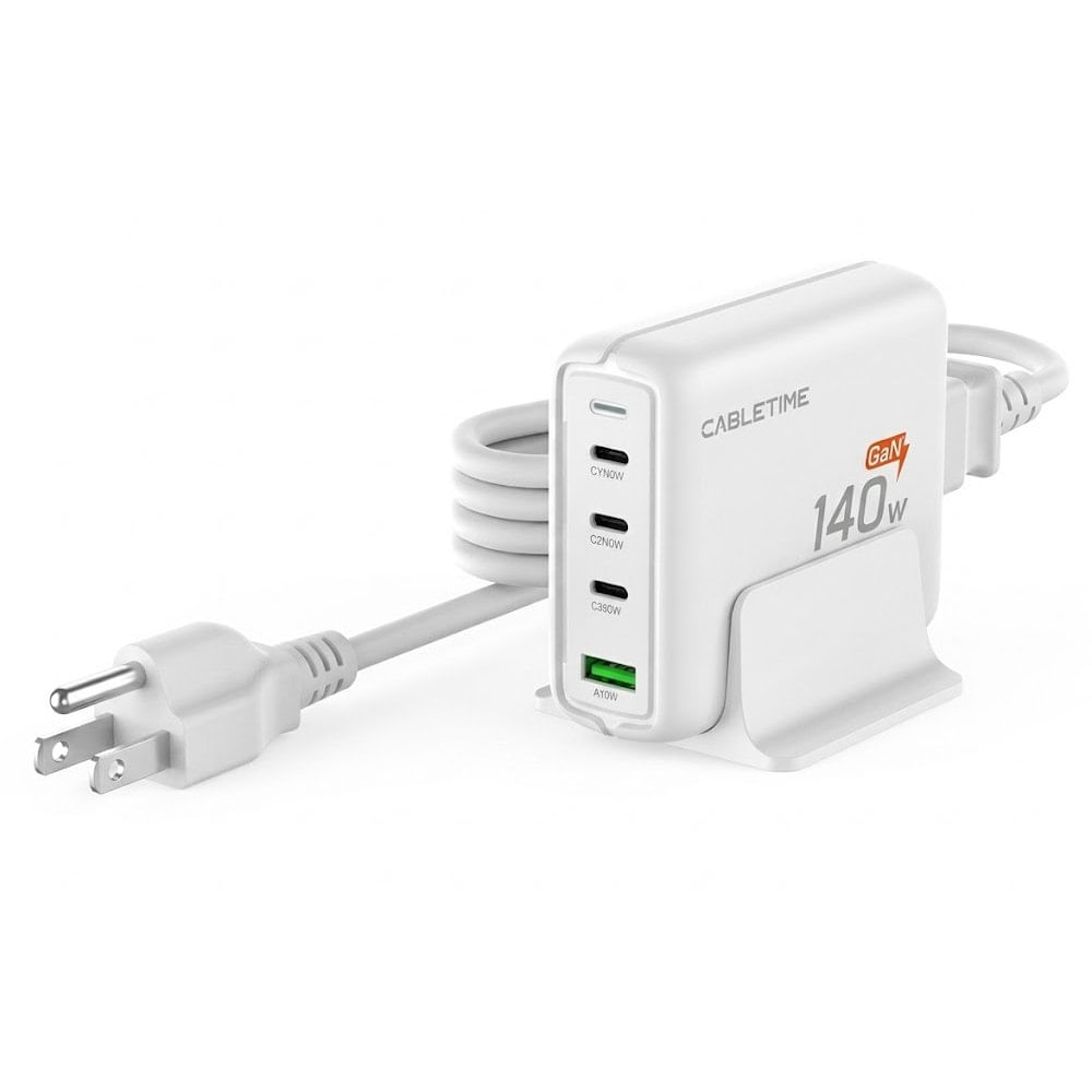 Estación de Carga de Escritorio CABLETIME 140W GaN 4 en 1 Cargador Rápido con Cable de 1.5m G14WE