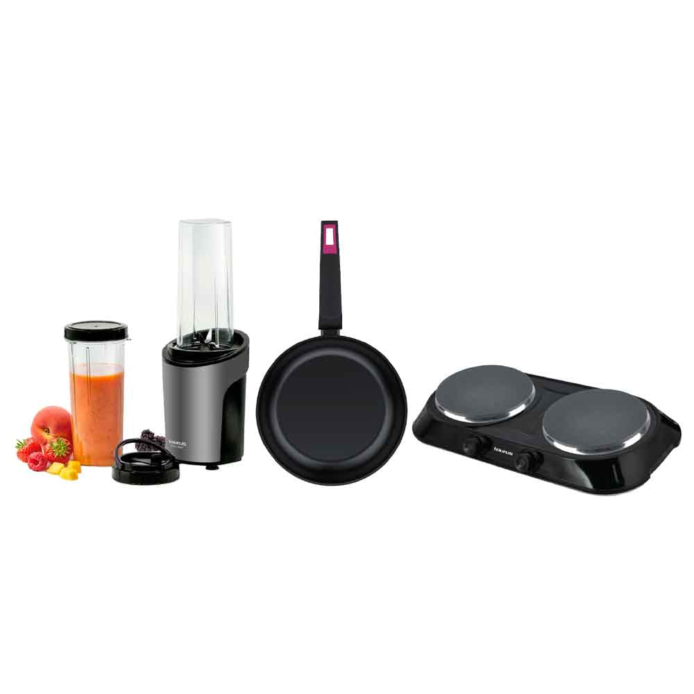 Tricombo TAURUS Licuadora Shake Away 2.0 + Sartén 24cm + Cocineta Eléctrica Fénix Duo