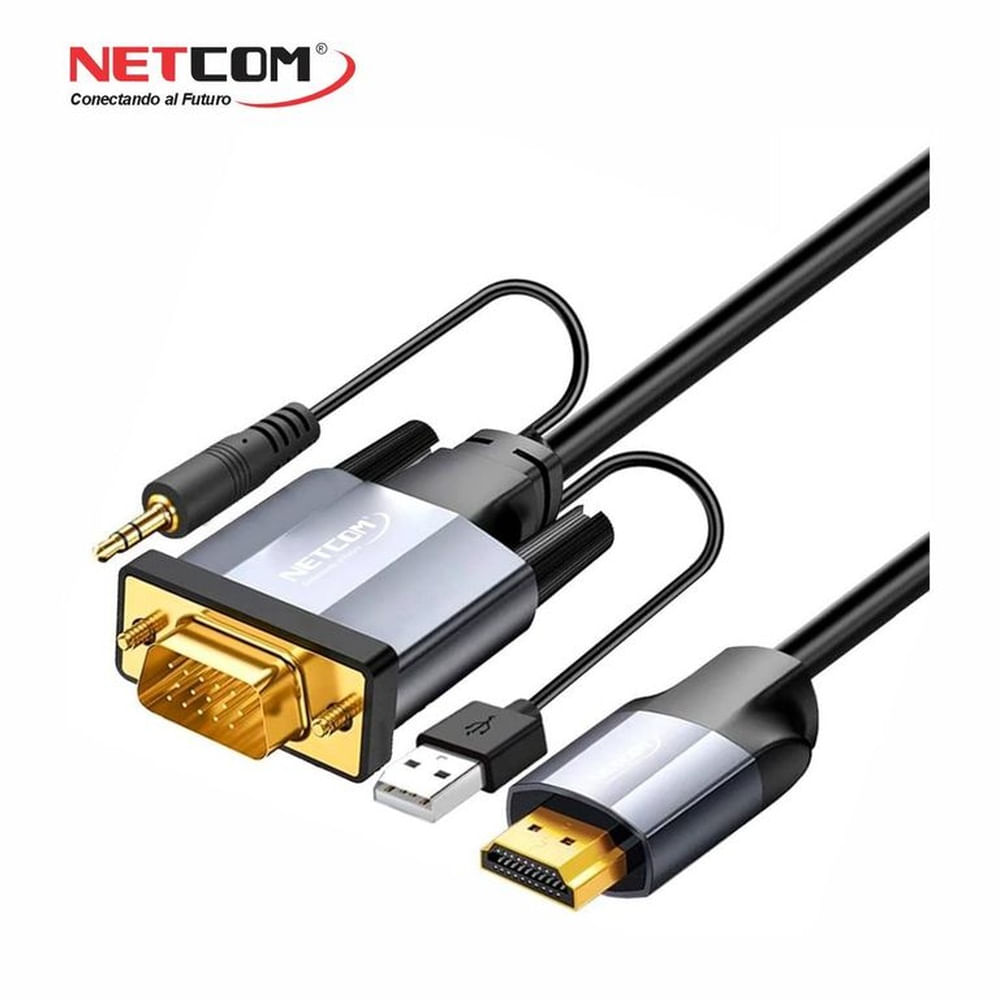 CABLE ADAPTADOR DE VGA A HDMI DE 1.80 METROS FULL HD ACTIVO NETCOM