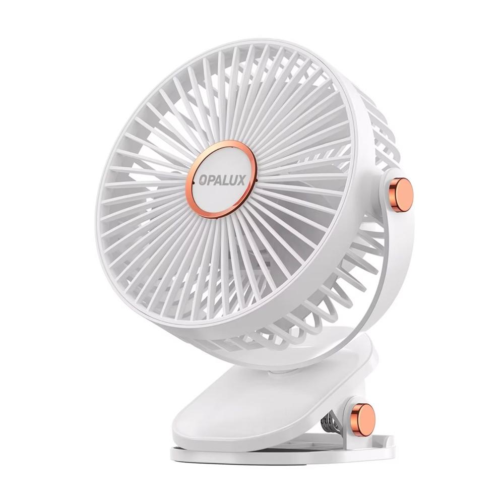 Ventilador recargable CLIP-ON 5 velocidades blanco Opalux OP-CF60-BL