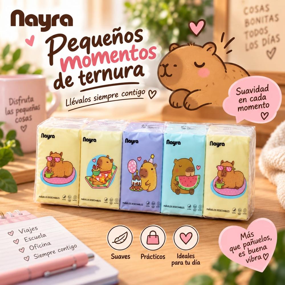 100 PAÑUELOS PAPEL TISU CAPIBARA PACK POR 10 PAQUETES X 10 UND