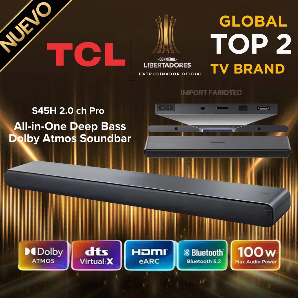 SOUNDBAR TCL BLUETOOTH 100W CON DOLBY ATMOS 2.0 S45H - NEGRO