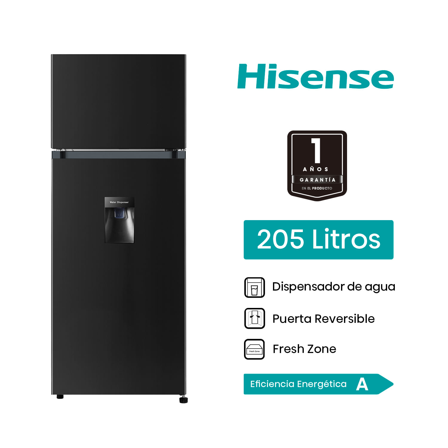 Refrigeradora Hisense Top Mount 205L RT205N1ABA Negro