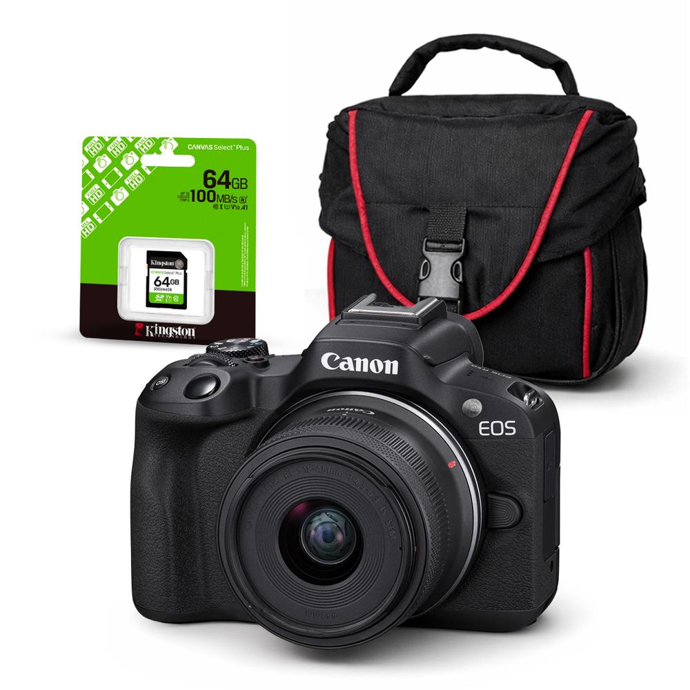 Cámara Mirrorles EOS R50 y Lente RF S 18 45mm y Kit Básico