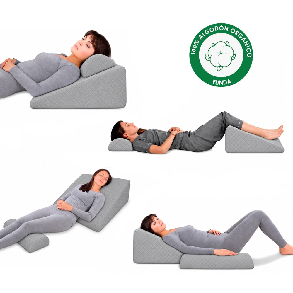 Cojín Antireflujo con Almohada  Memory Foam Gris Funda Algodón Pima