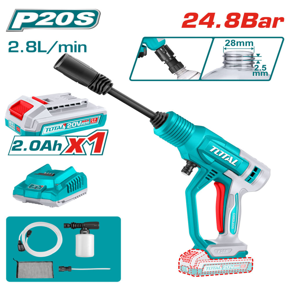 LAVADORA A PRESION LI-ION 20V 24.8BAR 2.8L MIN 1X2.0AH  ACC