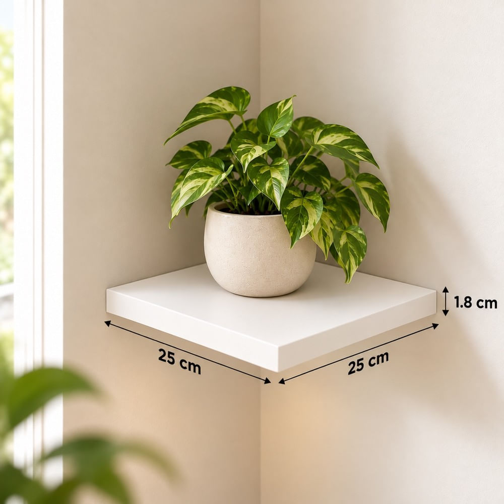 Repisa esquinera flotante cuadrada 25x25 cm blanco melamine