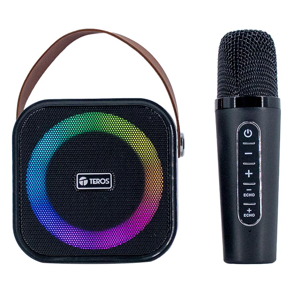 Parlante Bluetooth Karaoke Teros TE-6013N 10W con Micrófono Inalámbrico Luces RGB Negro