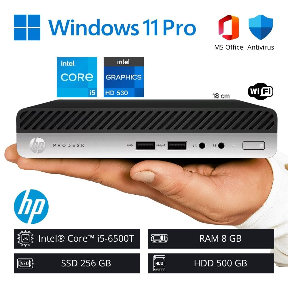 Computadora PC HP Intel Core i5-6500T 8GB RAM 256GB SSD 500GB HDD Reacondicionada + WiFi