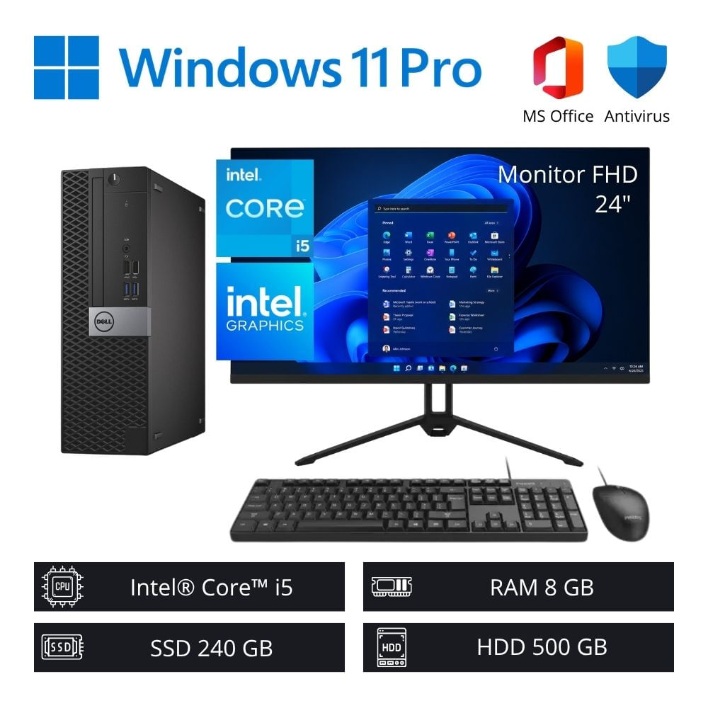 Computadora PC Dell Intel Core i5 7ª Gen 3,80 GHz 8GB RAM 240GB SSD 500GB HDD + Monitor 24"" FHD