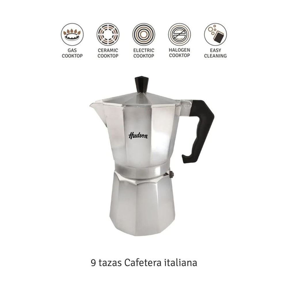 Cafetera Italiana Aluminio Pulido 9 Tazas HUDSON
