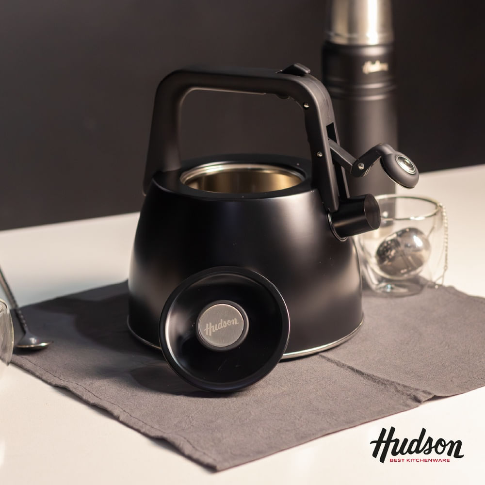Tetera Silbadora 2.5 Lts Acero Inoxidable Negra HUDSON
