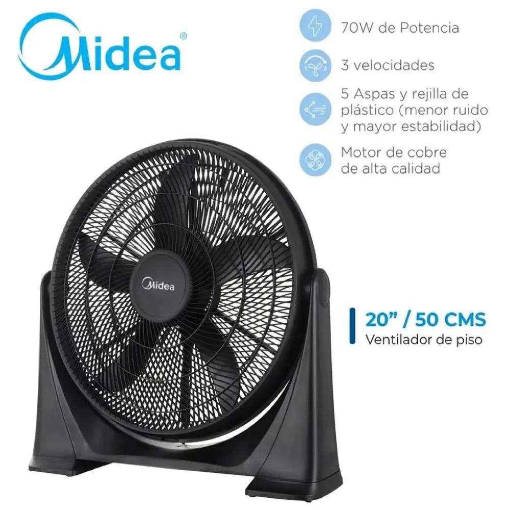 Ventilador de Piso Midea 20 MFA204MBPE-001 70 W 5 Aspas 3 Velocidades - Negro