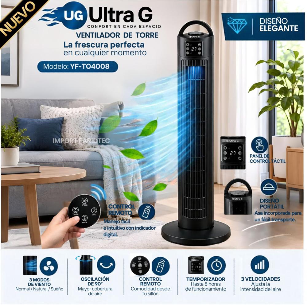Ventilador De Torre 40 Silencioso Ultra G 100W Con control remoto