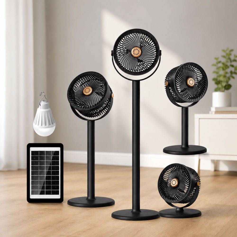 Ventilador Solar Recargable  Portátil Foco Led Power Bank