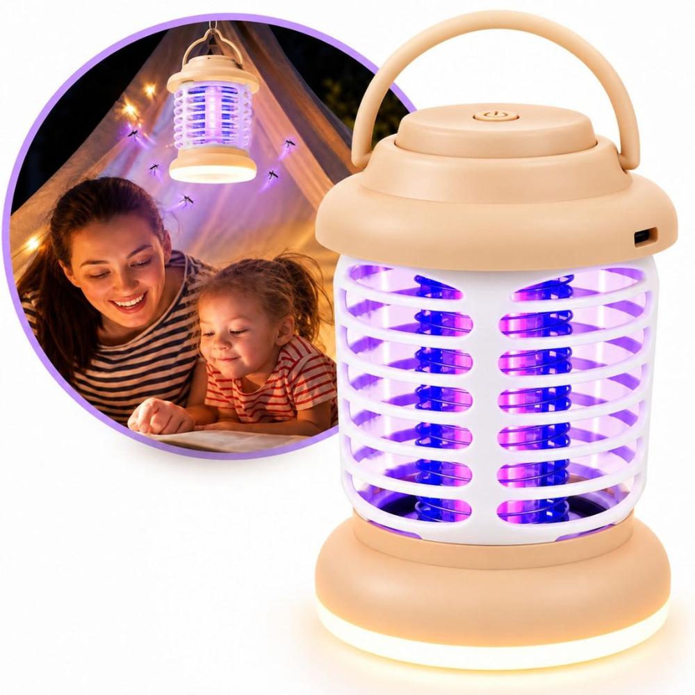 Lámpara Mata Mosquitos Eléctrica UV Recargable USB 2 en 1 con Luz LED Portátil 5W Crema