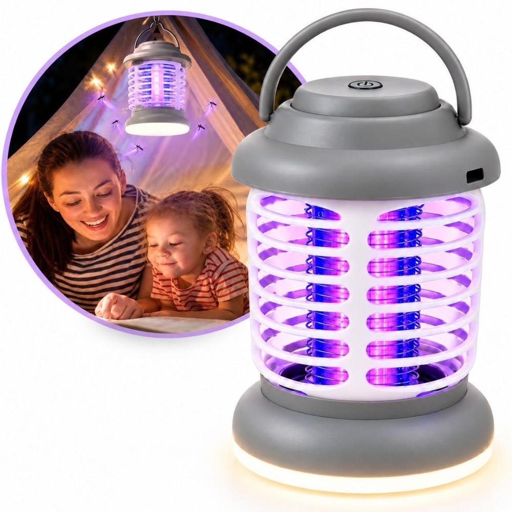 Lámpara Mata Mosquitos Eléctrica UV Recargable USB 2 en 1 con Luz LED Portátil 5W Gris