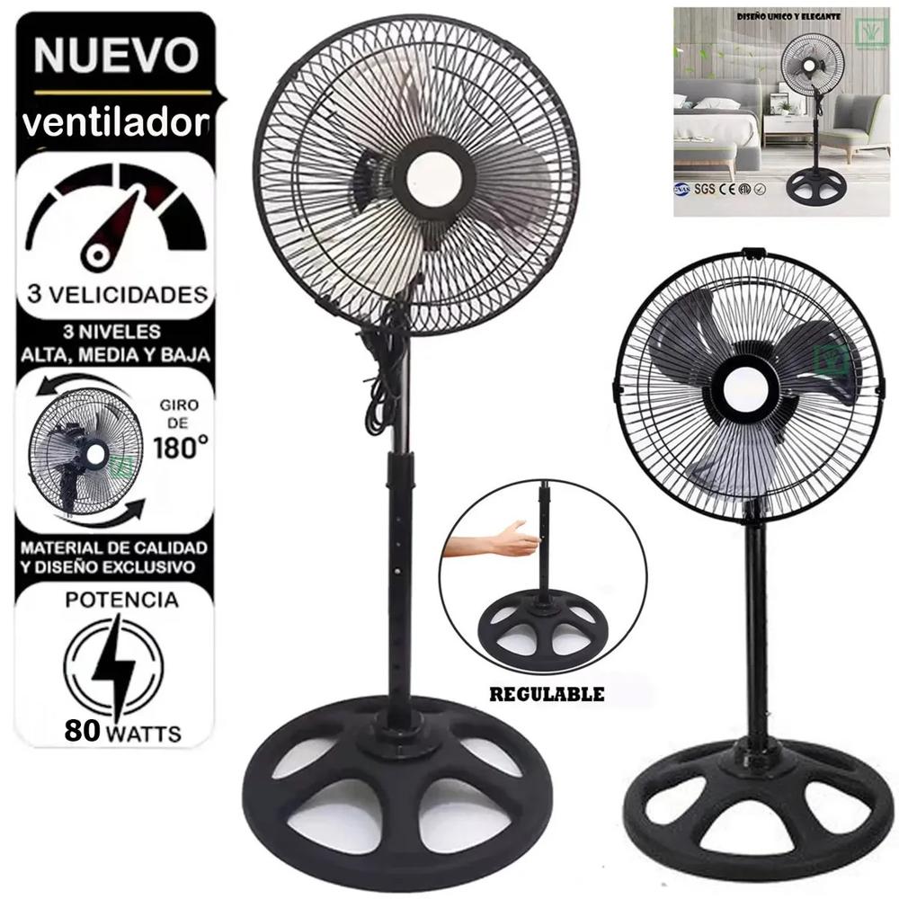 VENTILADOR DE PEDESTAL 3 VELOCIDADES REGULABLE GIRO 180 - 80W